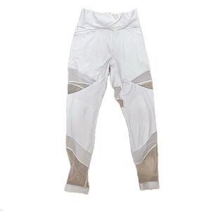 Lululemon Athletica Forget the Sweat Leggings Women's White Mesh Panel Tights 6